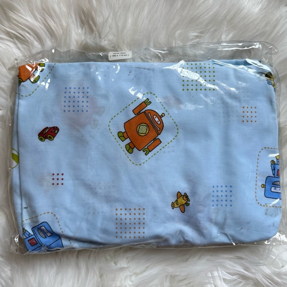 Blue Robot Theme Crib Bassinet Fitted Sheet 100% cotton NEW